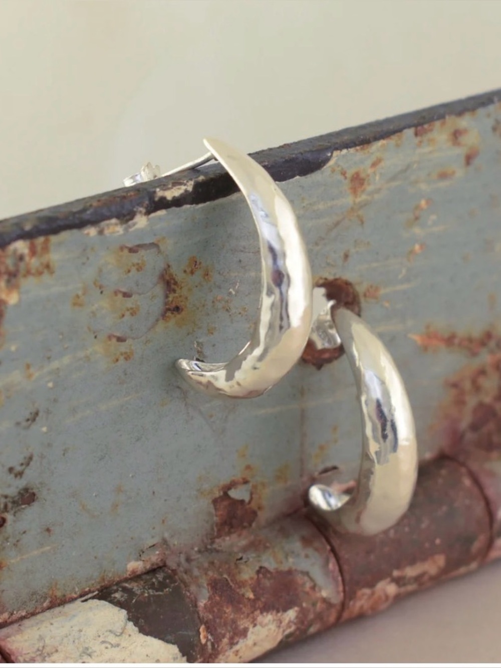 NEW Sterling Silver Hammered Half Hoop Earrings